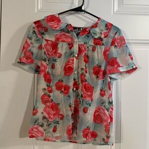 Hell Bunny Button-Up Floral Blouse